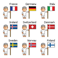 Men with the flags of European countries