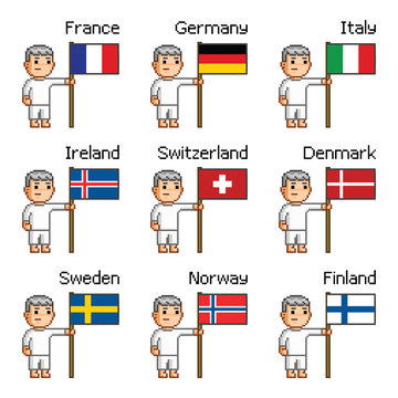 Men with the flags of European countries