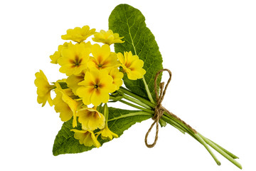 Bouquet of yellow primroses, isolated on white background © kostiuchenko