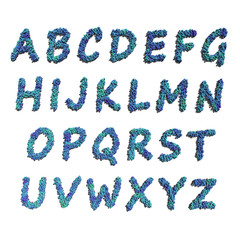 alphabet create by blue flowers white background