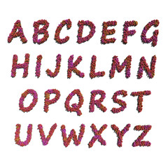 alphabet create by red color flowers white background