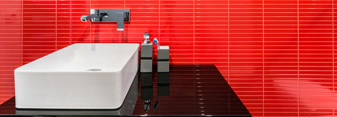 Bathroom in red - obrazy, fototapety, plakaty