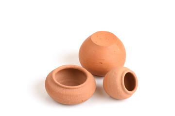 Clay pots on white background