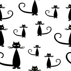 Seamless pattern of silhouette stylish black cats.
