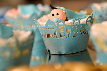 Christening blue decoration with baby boy