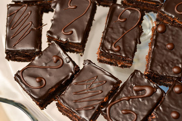 Cakes with chocolate icing