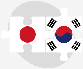 Japan and South Korea Flags in puzzle