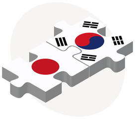 Japan and South Korea Flags in puzzle