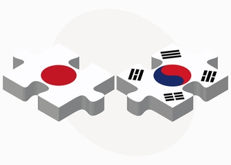 Japan and South Korea Flags in puzzle