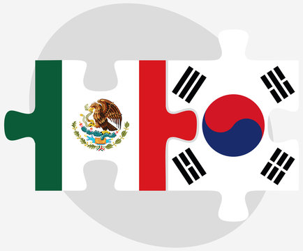 Mexico and South Korea Flags in puzzle