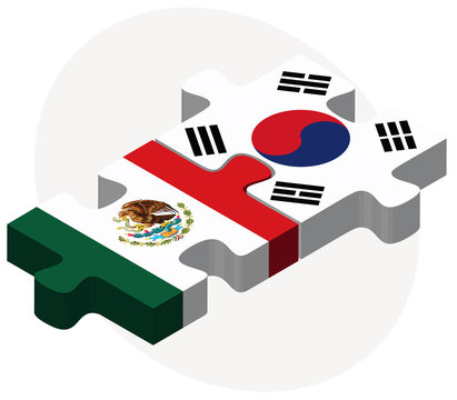Mexico and South Korea Flags in puzzle