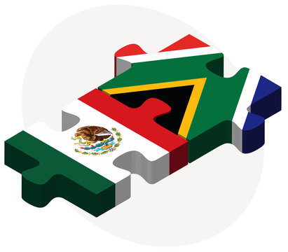 Mexico and South Africa Flags in puzzle