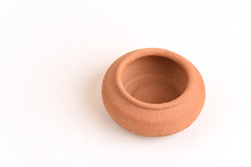 Clay pots on white background.