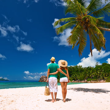 Couple on a beach at Seychelles