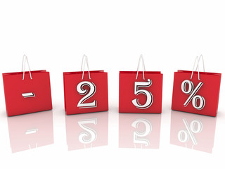 Red shopping bags with 25 percent inscription