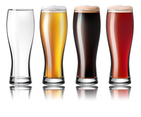 Glass with Beer. Lager, Stout, Amber Isolated On White Background. Vector Illustration.
