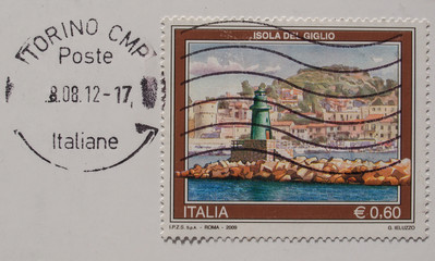 Italian mail stamp with the Isola del Giglio