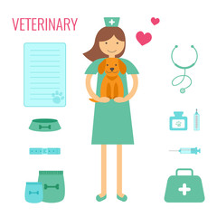 Veterinary medicine concept. Doctor with dog. Profession vet.