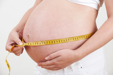 Close Up Of Pregnant Woman Measuring Waist