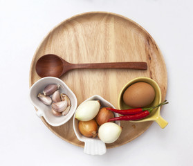 Fresh vegetable on wooden plate 