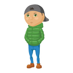 Мальчик мультяшный персонаж в куртке и кепке