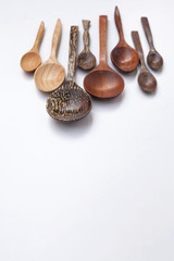 Wooden spoon set selective focus