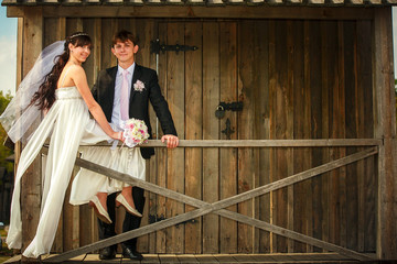 Happy bride and groom on their wedding