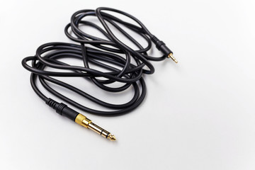 Closeup black audio cable horizontal style 