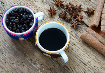 Coffee background, coffee cup, coffee bean