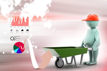 3D multi use construction worker with a wheelbarrow