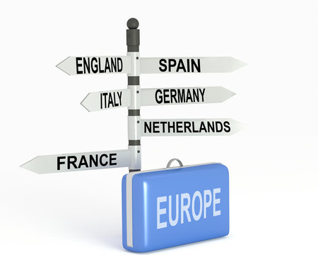 Europe Travel and blue  suitcase