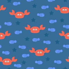Sea crabs seamless pattern. Vector illustration.