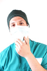 Studio shot of a young man with medical clothes