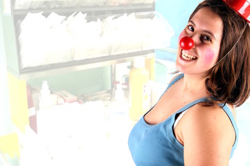 Fototapeta na wymiar Portrait of a young woman doing clown therapy