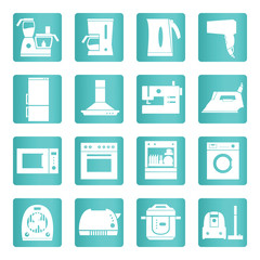 Home appliances, electronics icons.