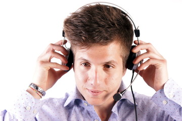 Studio shot of a young man with headphones