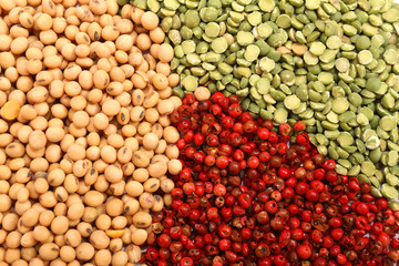 Variety of spices and legumes.
