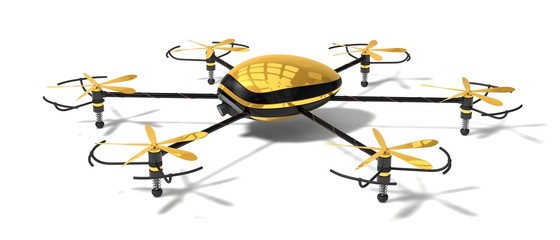 the golden drone. (hexacopter.right-top view.)