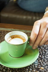 Hot shot of espresso macchiato