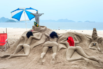 Sand sculptures, beach Copacabana, Rio de Janeiro