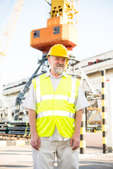 Engineer at a construction site in the port