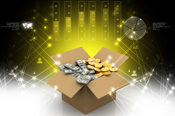 Fototapeta premium Open Cardboard box with money