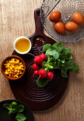 cooking Ingredients: radishes, eggs, corn. Preparation of light