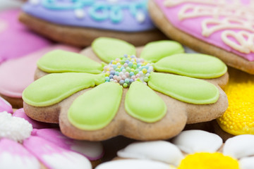 Fototapeta na wymiar Honey cookies decorated with royal icing