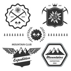 Mountain hiking outdoor symbol emblem label collection