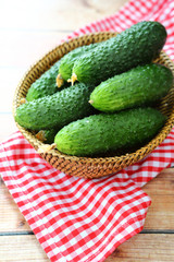 fresh crunchy cucumbers in a basket