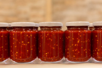 jars of tomato sauce, Edirne, Turkey