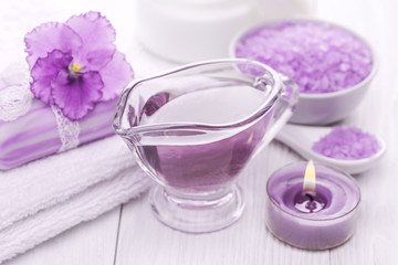 Obraz na płótnie Canvas sea salt and essential oils, purple violet. spa