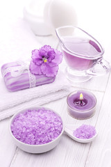 sea salt and essential oils, purple violet. spa