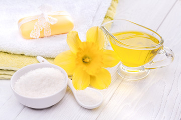 sea salt and essential oils, narcissus. spa